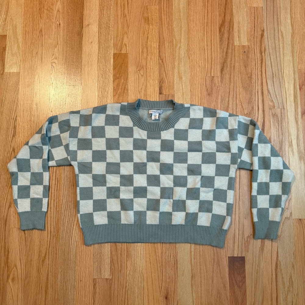 Sincerely Jules Checkered Green and Cream Crewneck Sweater